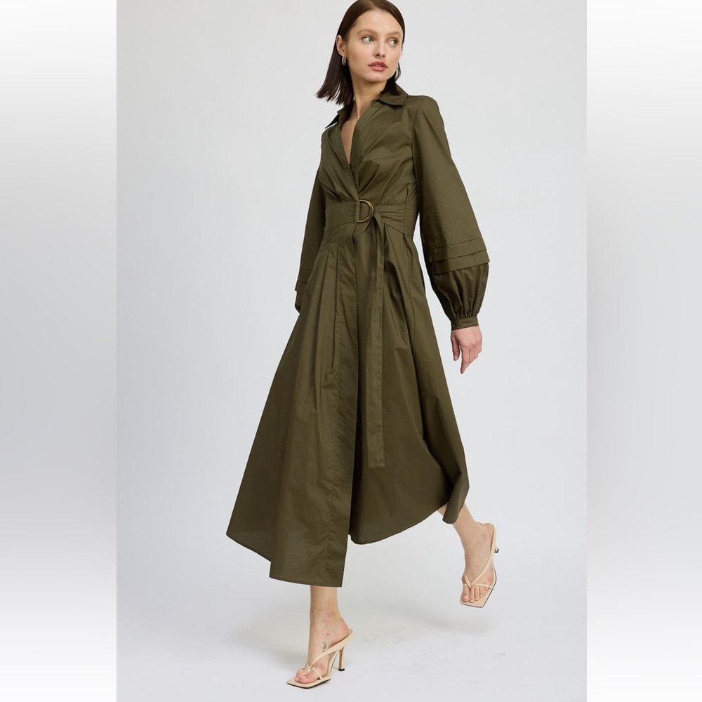 En Saison Olive D-Ring Wrap Maxi Dress with Statement Sleeves - Picture 2 of 3